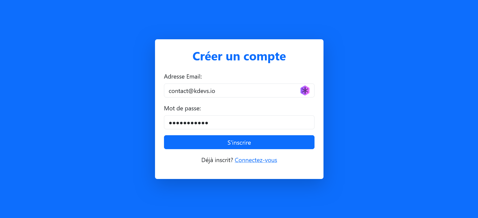 Page d'inscription