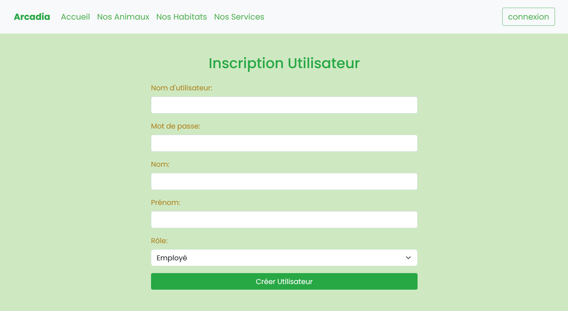 Page d'inscription