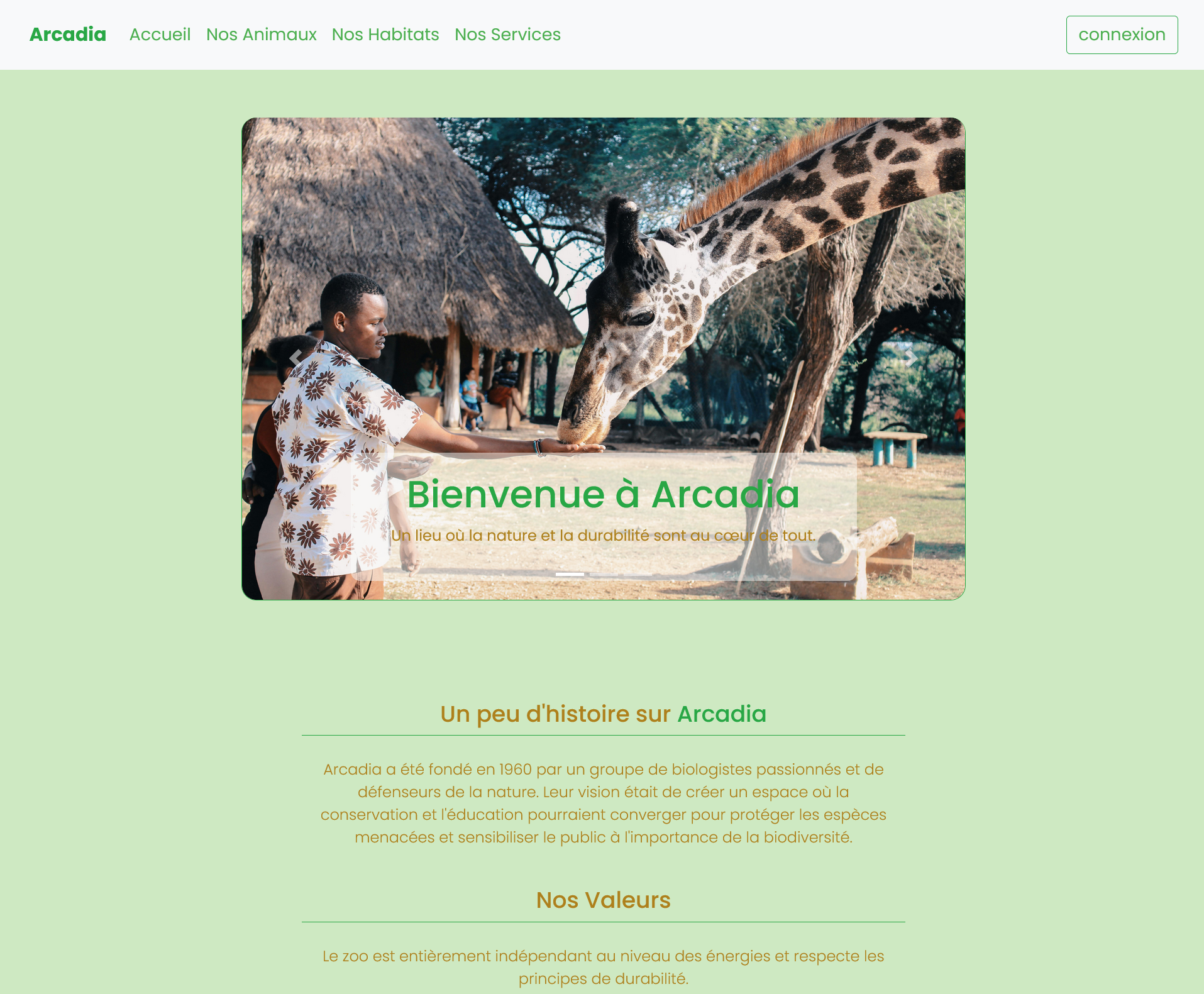 Interface publique Zoo Arcadia
